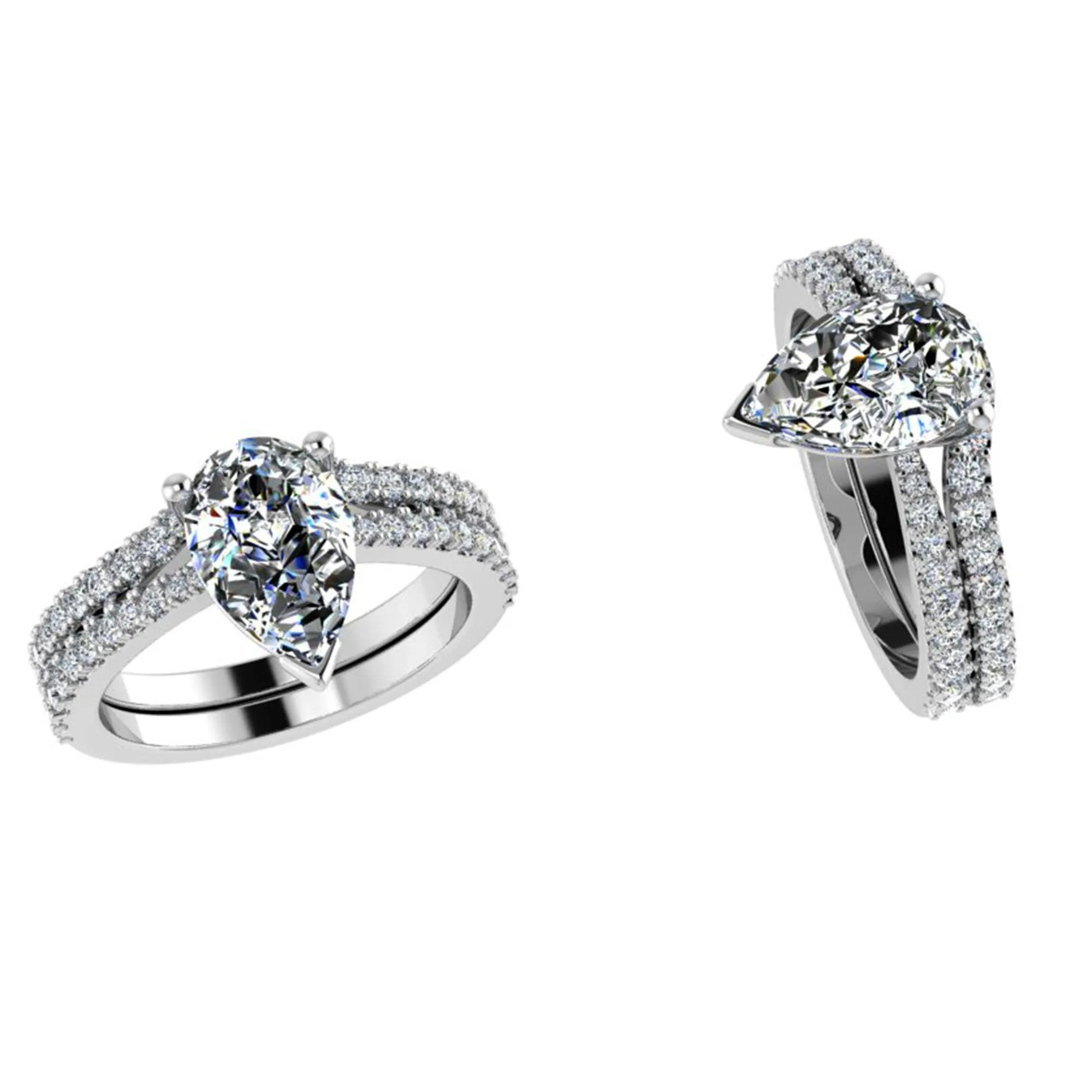 Engagement Ring 11x7mm  Pear Cut Stone V Shape Diamond Matching Band Bridal Set