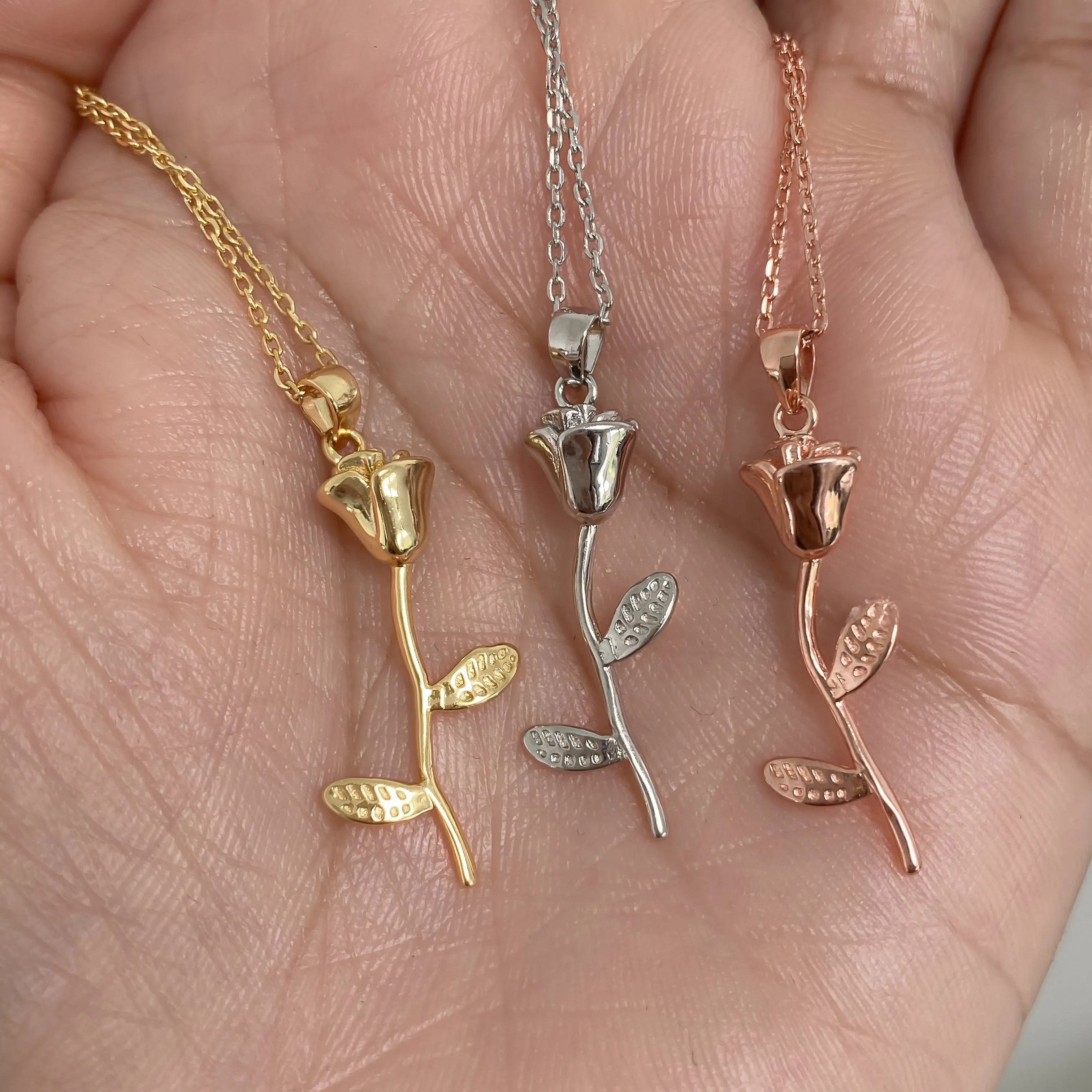ETERNAL Sterling Silver Rose Stem Necklace (3 colours)