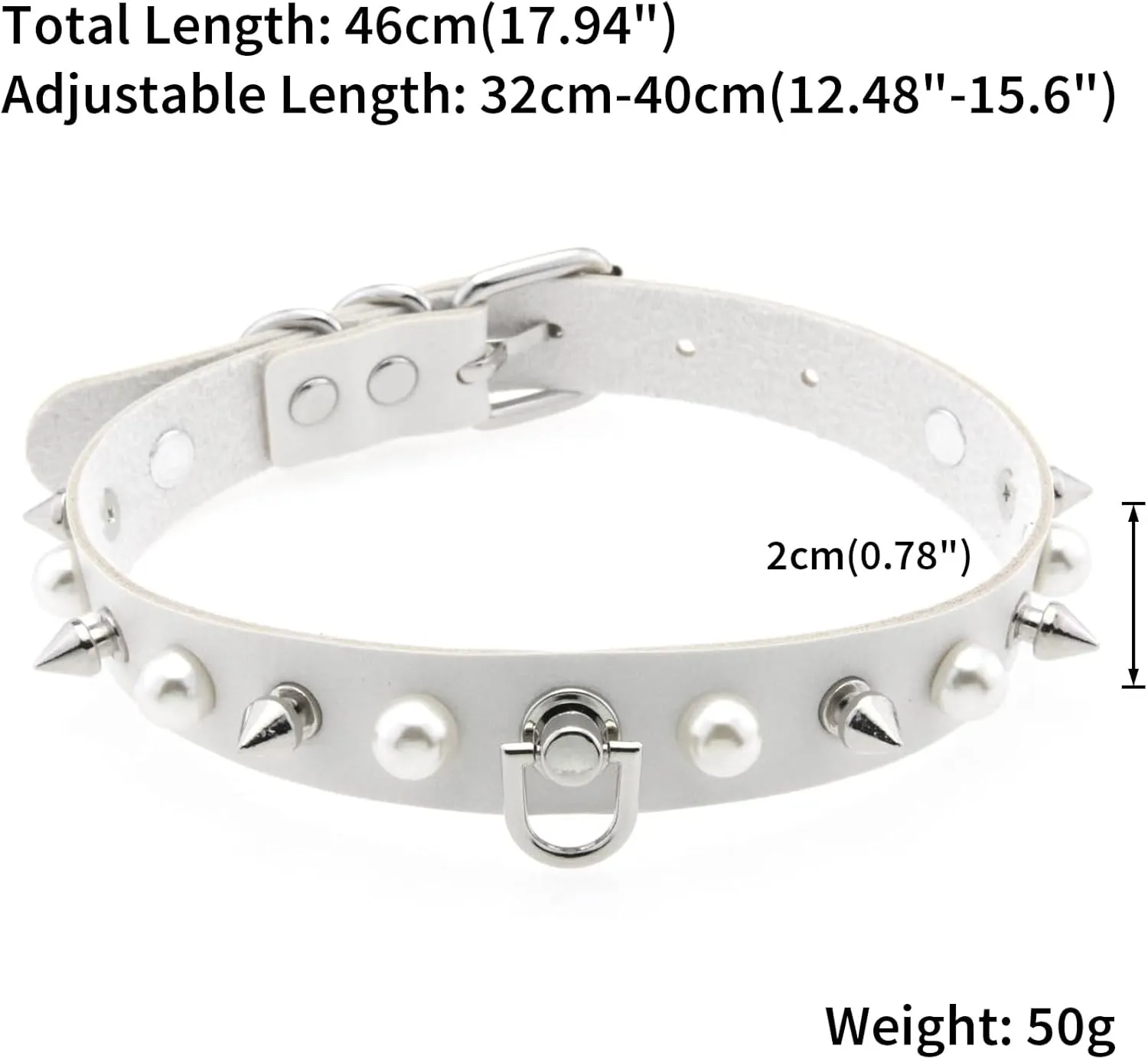 FM FM42 Multicolor PU Leather Simulated Pearls Spikes Rivets Collar Choker Necklace with Detachable Chain Leash