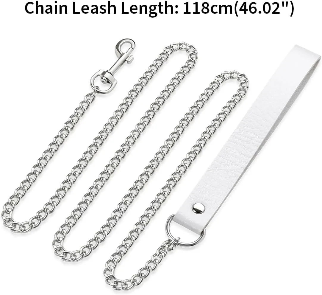 FM FM42 Multicolor PU Leather Simulated Pearls Spikes Rivets Collar Choker Necklace with Detachable Chain Leash