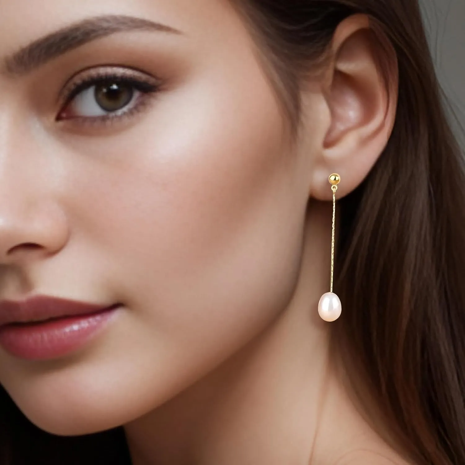 Freshwater Pearl Drop Earrings 14k Gold Plated Dangle White Pearl Earrings for Women Elegant Minimalist Simple Bridal Earrings Bridesmaid Earring Jewelry