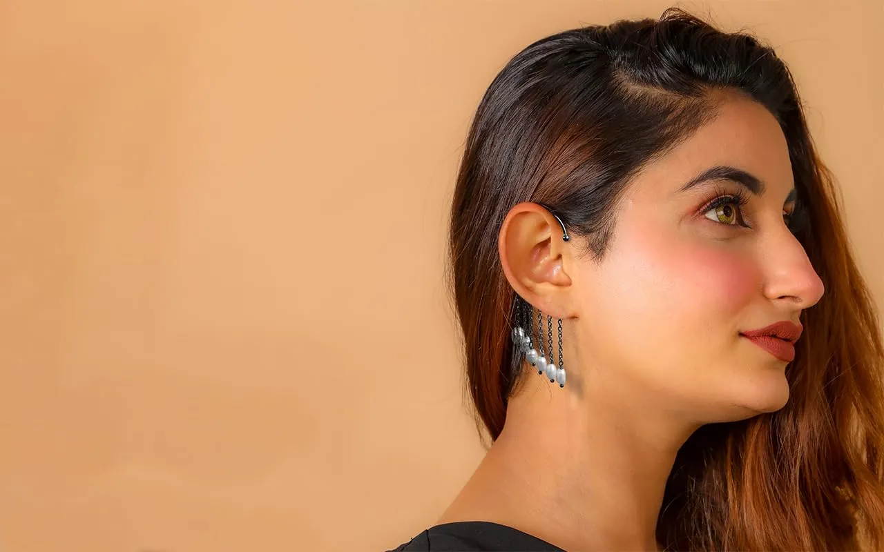 Freshwater White Pearl Back Ear Earrings - Elegant Dangle Ear Cuff with Butterfly Climber Design - Minimal and Stylish Back Ear Jewelry - Perfect for any Occasion.GFS5160 (Copper Antique)