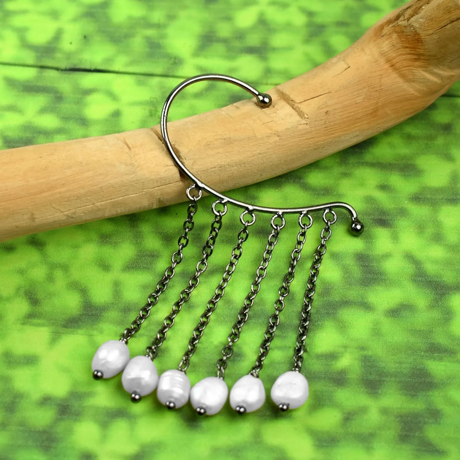 Freshwater White Pearl Back Ear Earrings - Elegant Dangle Ear Cuff with Butterfly Climber Design - Minimal and Stylish Back Ear Jewelry - Perfect for any Occasion.GFS5160 (Copper Antique)