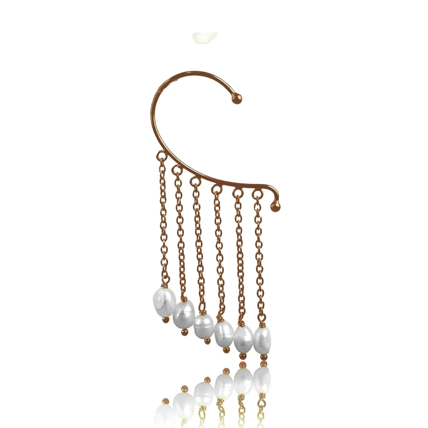 Freshwater White Pearl Back Ear Earrings - Elegant Dangle Ear Cuff with Butterfly Climber Design - Minimal and Stylish Back Ear Jewelry - Perfect for any Occasion.GFS5160 (Copper Antique)