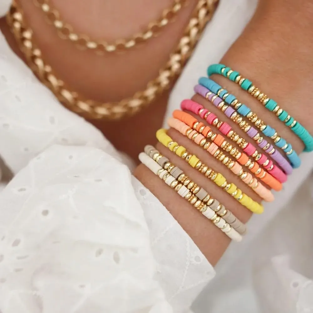 Friendship Bracelets Boho Stackable Bracelets for Women Surfer Heishi Clay Bead Bracelets Stretch Preppy Bracelets Colorful Boho Bracelets for Women