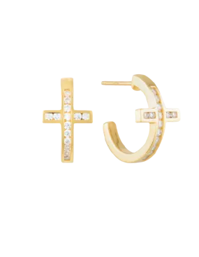 Georgini Spiritus Cross Hoop Earrings - Gold
