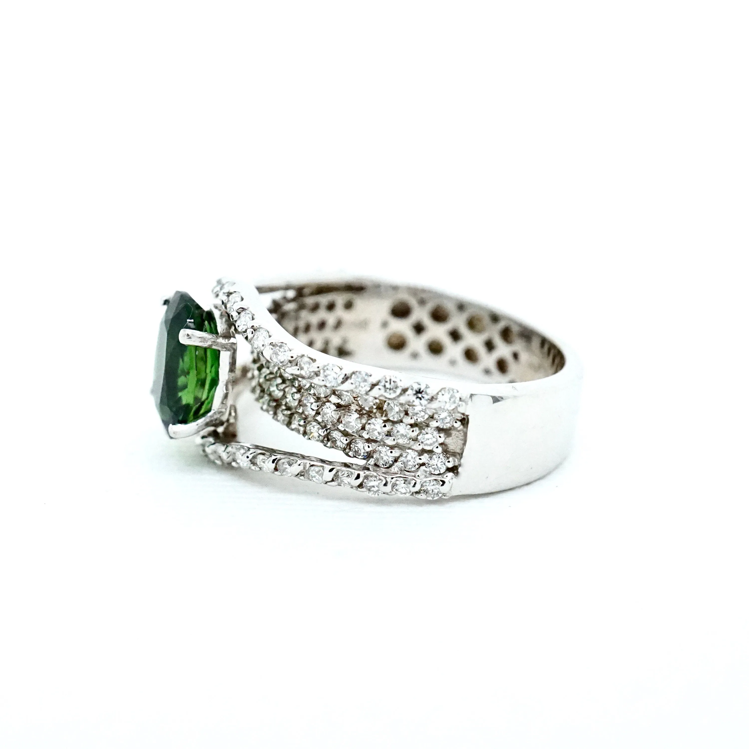 Green Chrome Tourmaline Diamond Ring - Vintage Tourmaline and Diamond Ring