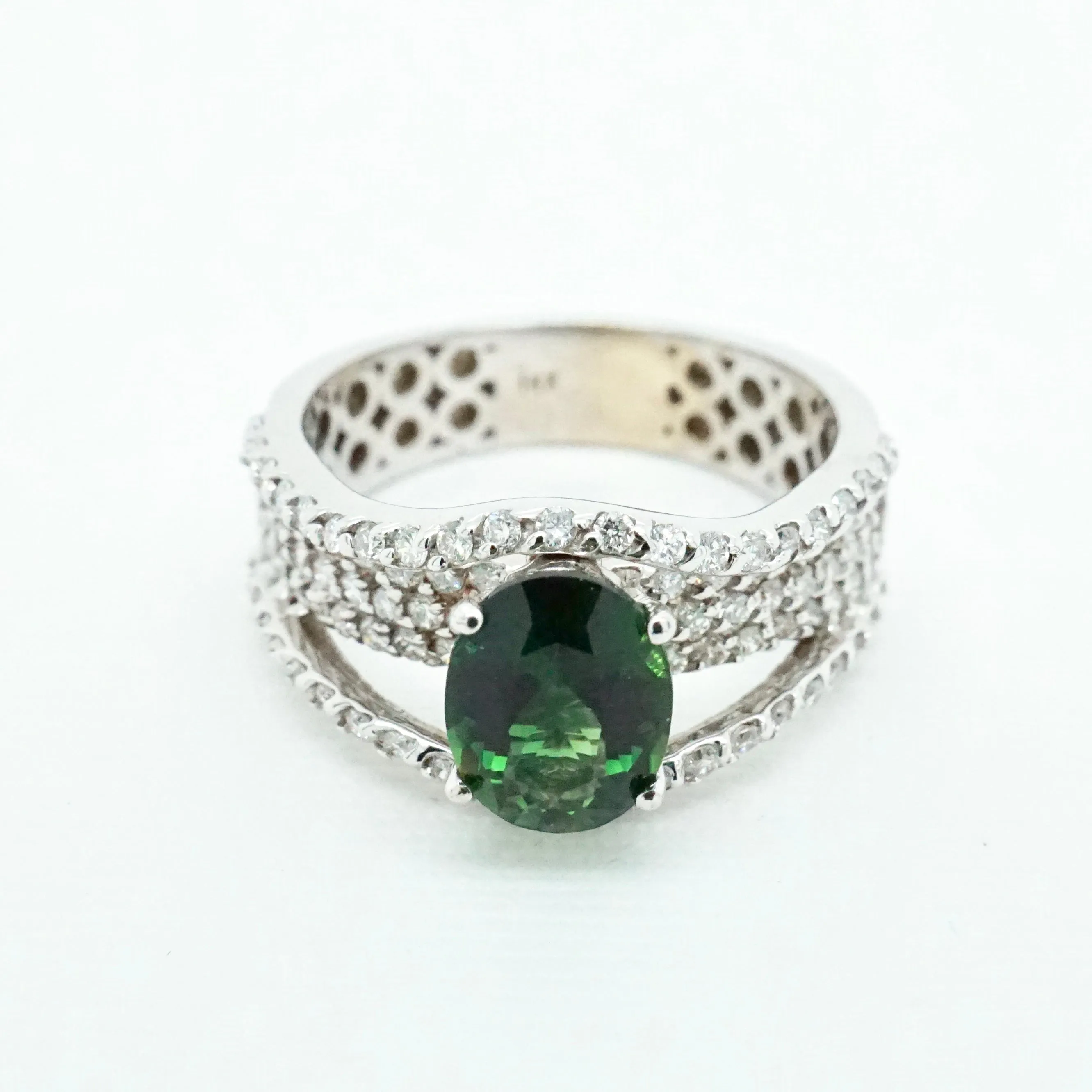 Green Chrome Tourmaline Diamond Ring - Vintage Tourmaline and Diamond Ring