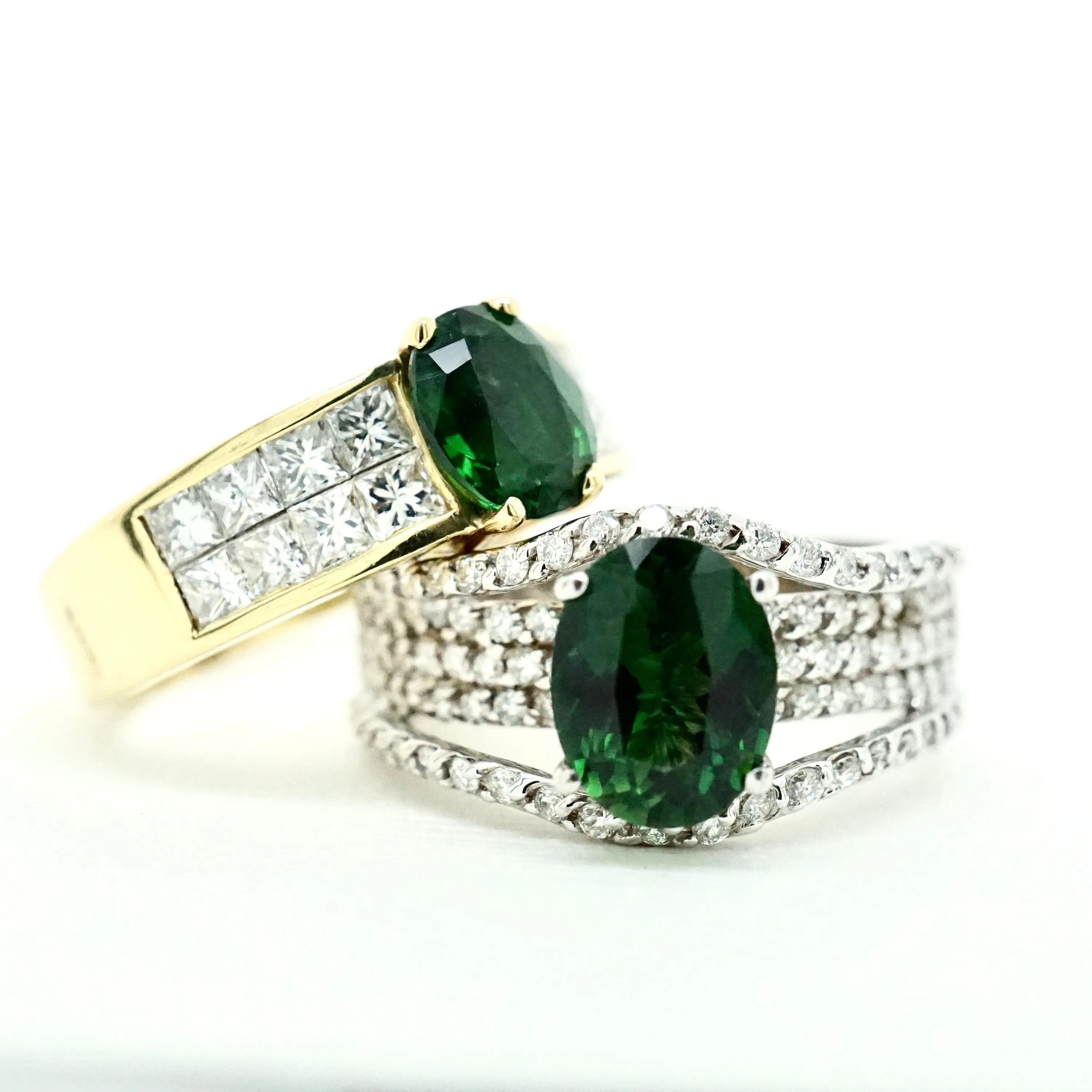 Green Chrome Tourmaline Diamond Ring - Vintage Tourmaline and Diamond Ring