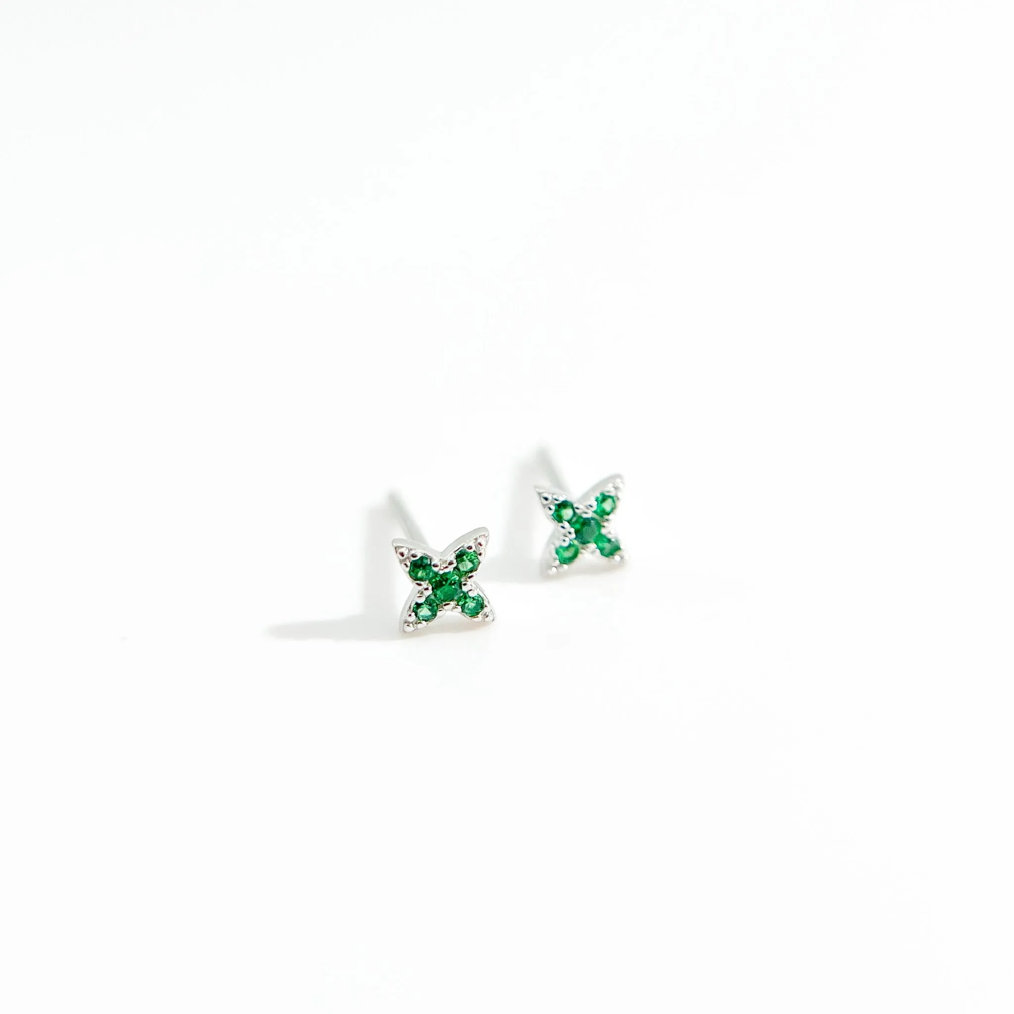Green Gem Estrella Studs in Silver