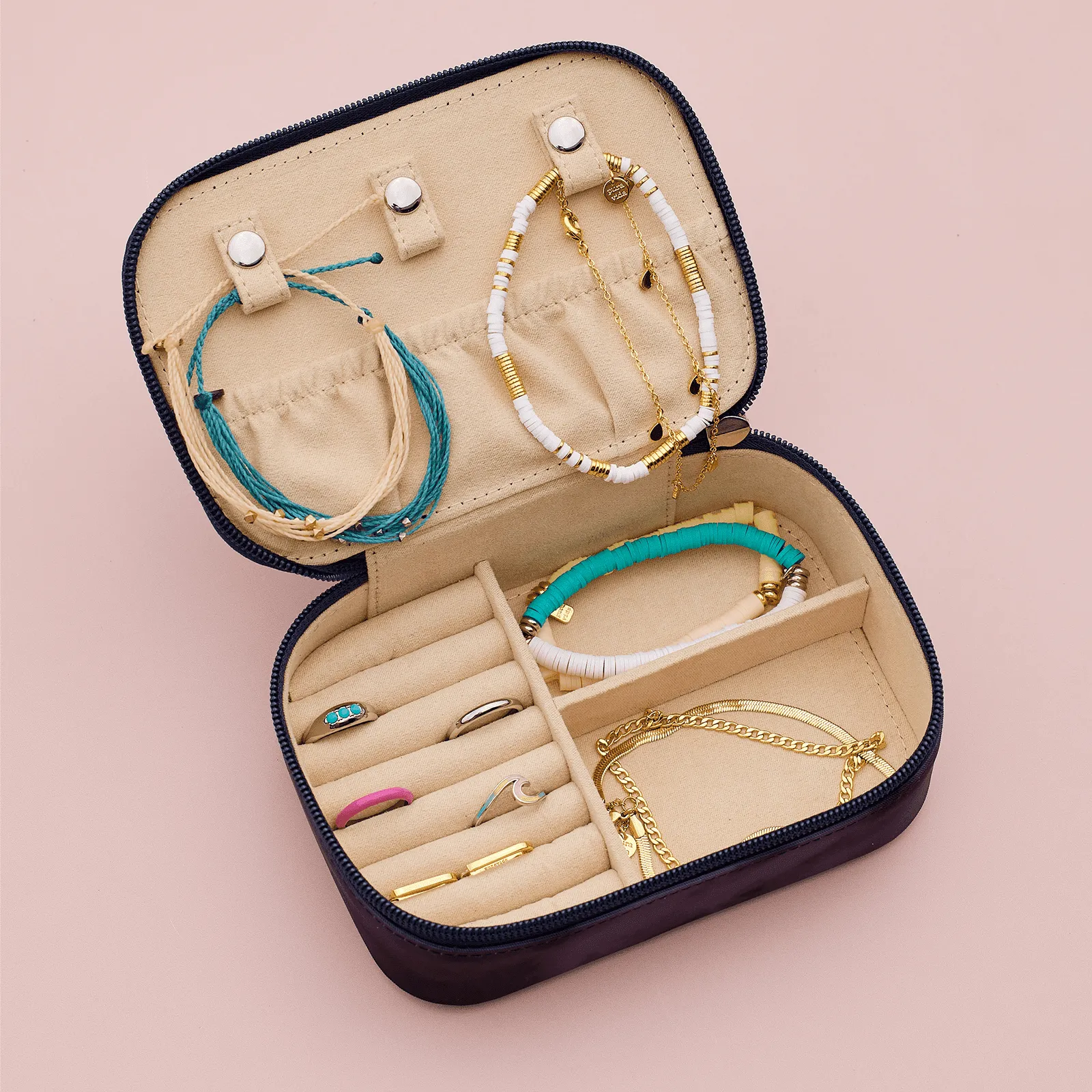 Stylish Grey Tie-Dye Travel Jewelry Case