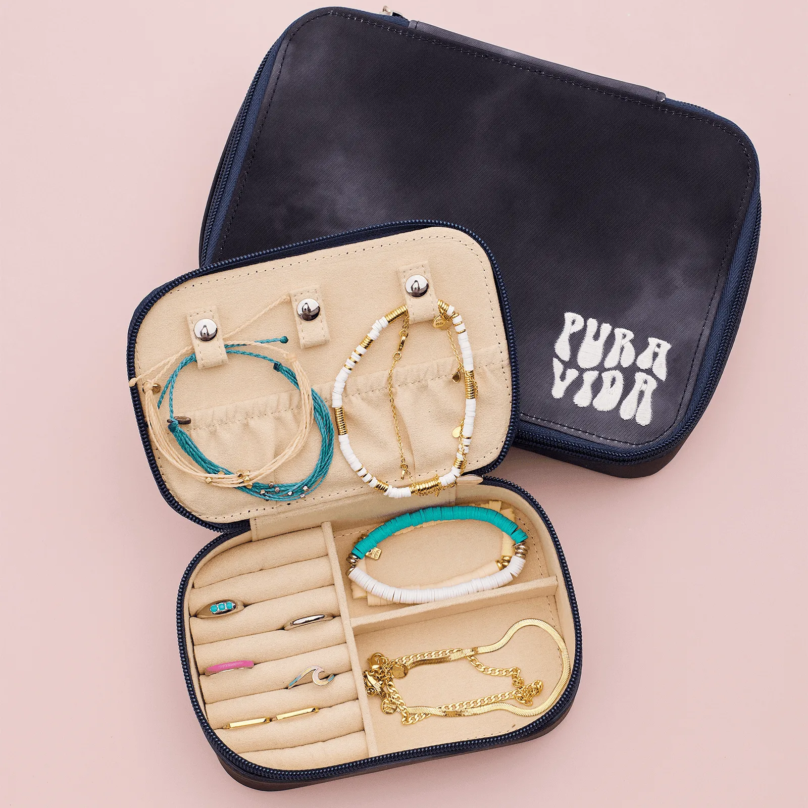 Stylish Grey Tie-Dye Travel Jewelry Case