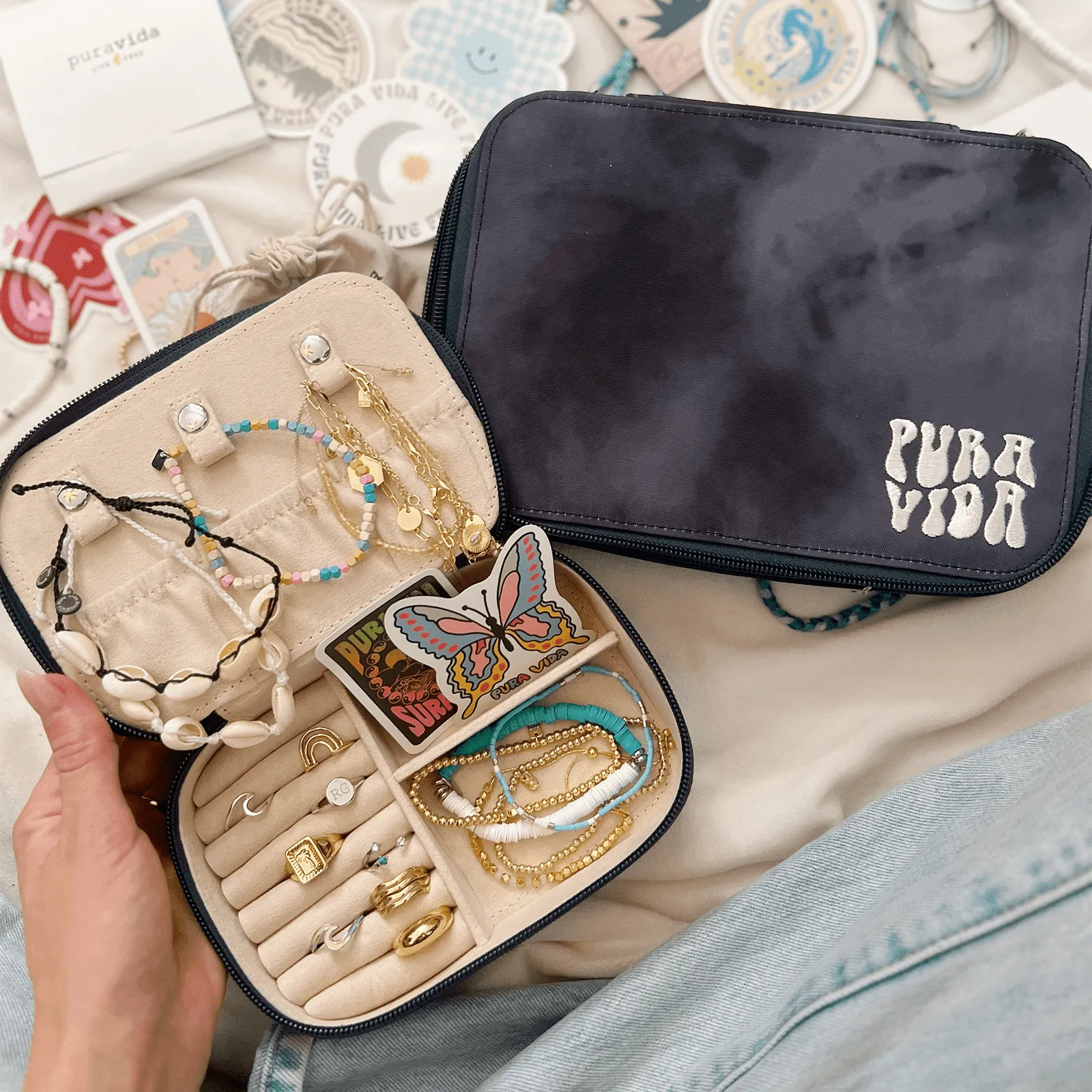 Stylish Grey Tie-Dye Travel Jewelry Case