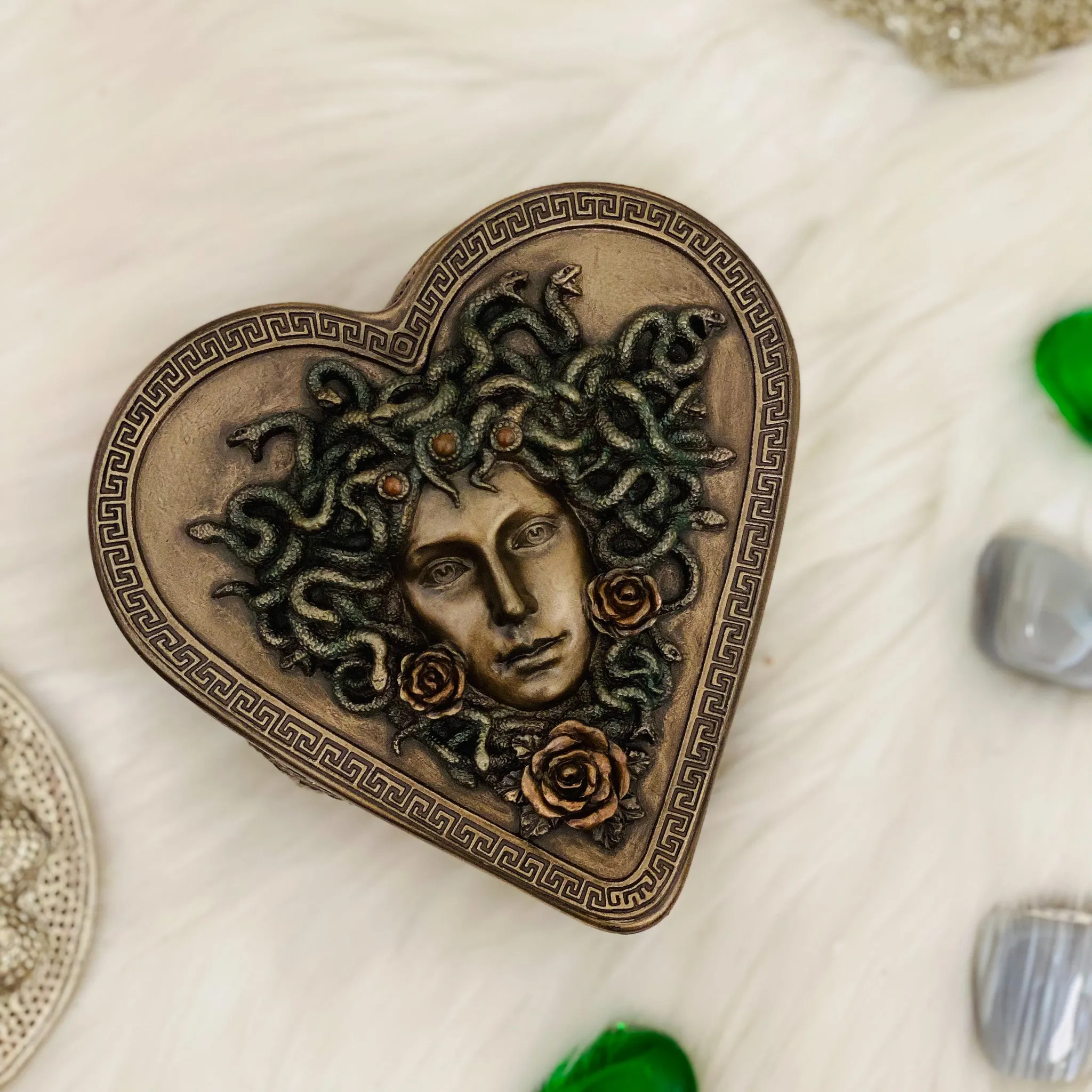 Artisan-Crafted Medusa-Inspired Heart-Shaped Jewelry Trinket Box