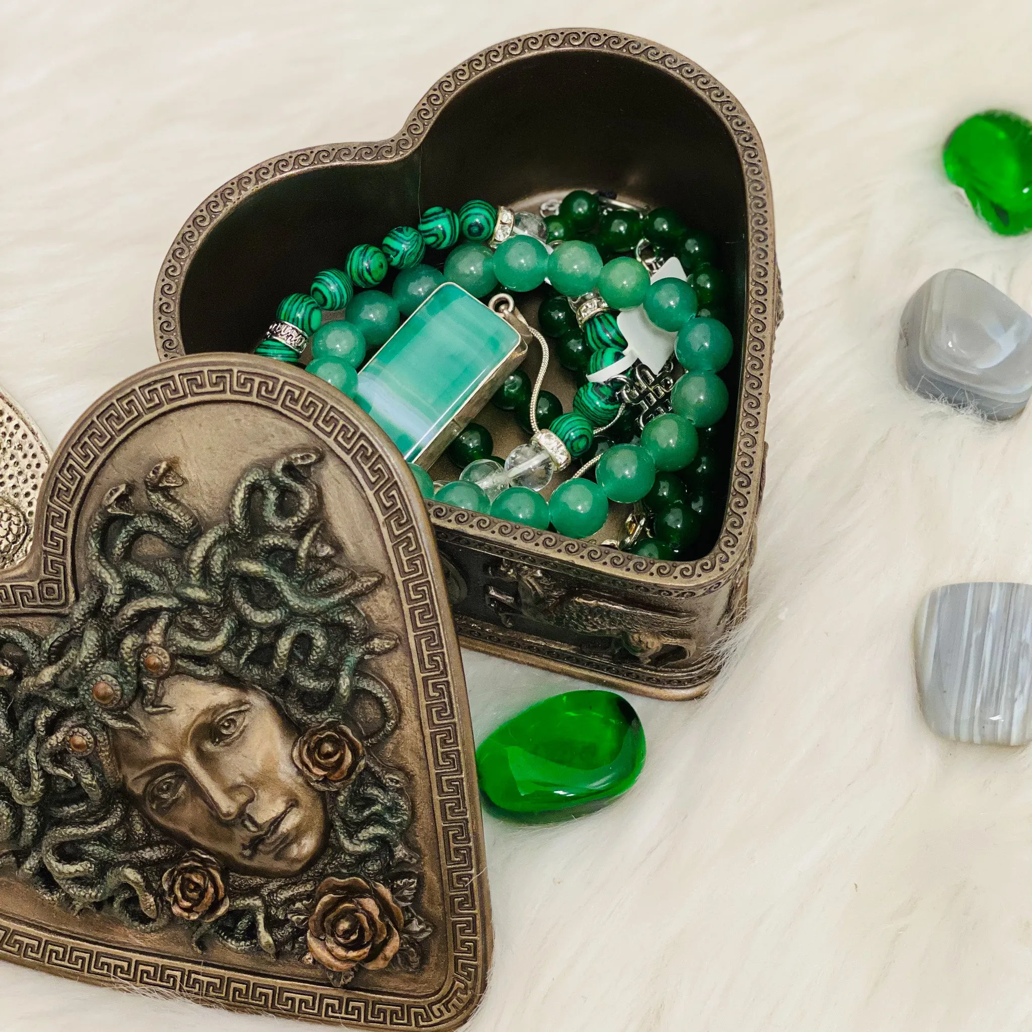 Artisan-Crafted Medusa-Inspired Heart-Shaped Jewelry Trinket Box