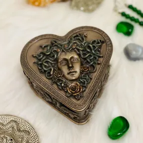 Artisan-Crafted Medusa-Inspired Heart-Shaped Jewelry Trinket Box