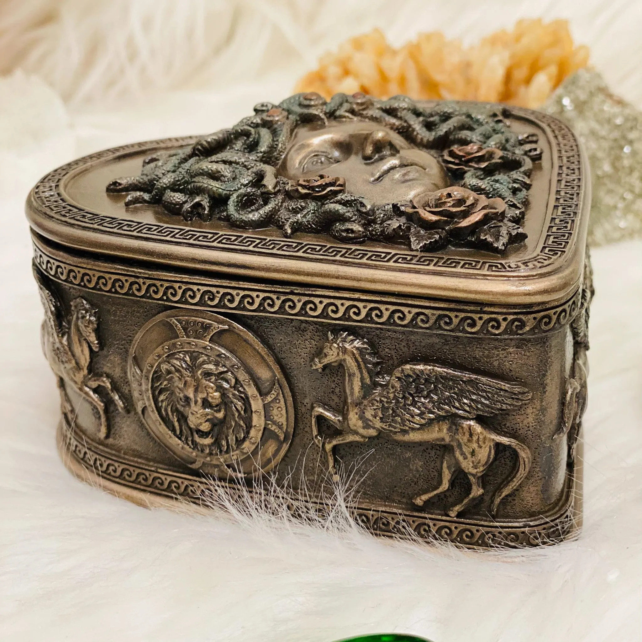 Artisan-Crafted Medusa-Inspired Heart-Shaped Jewelry Trinket Box