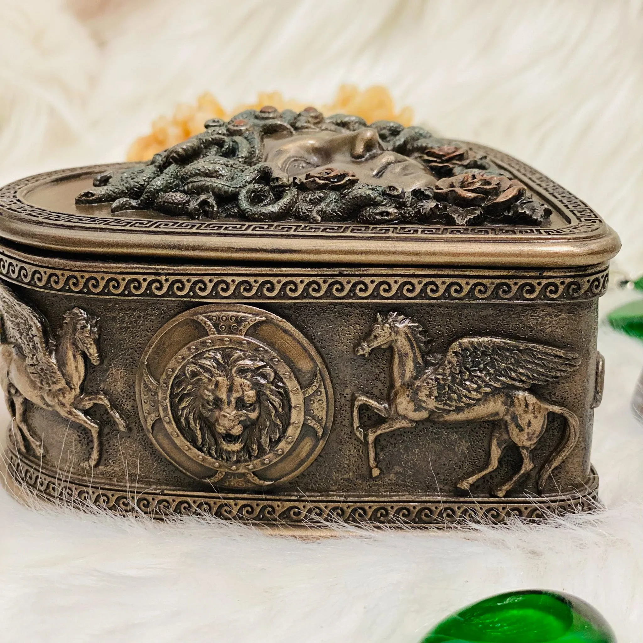 Artisan-Crafted Medusa-Inspired Heart-Shaped Jewelry Trinket Box