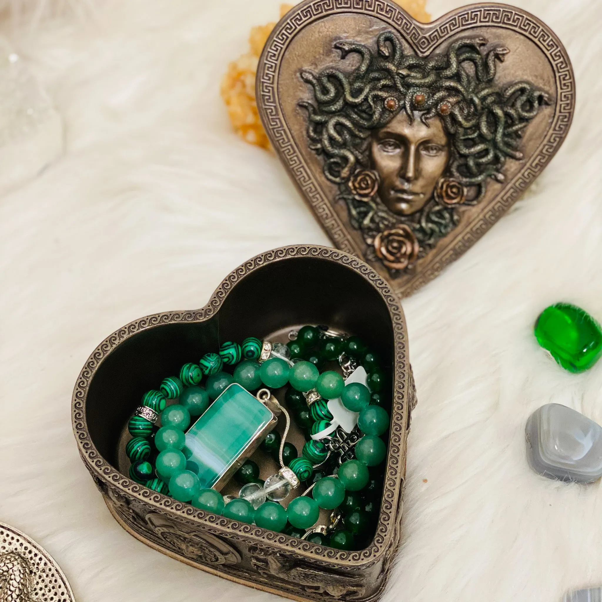Artisan-Crafted Medusa-Inspired Heart-Shaped Jewelry Trinket Box