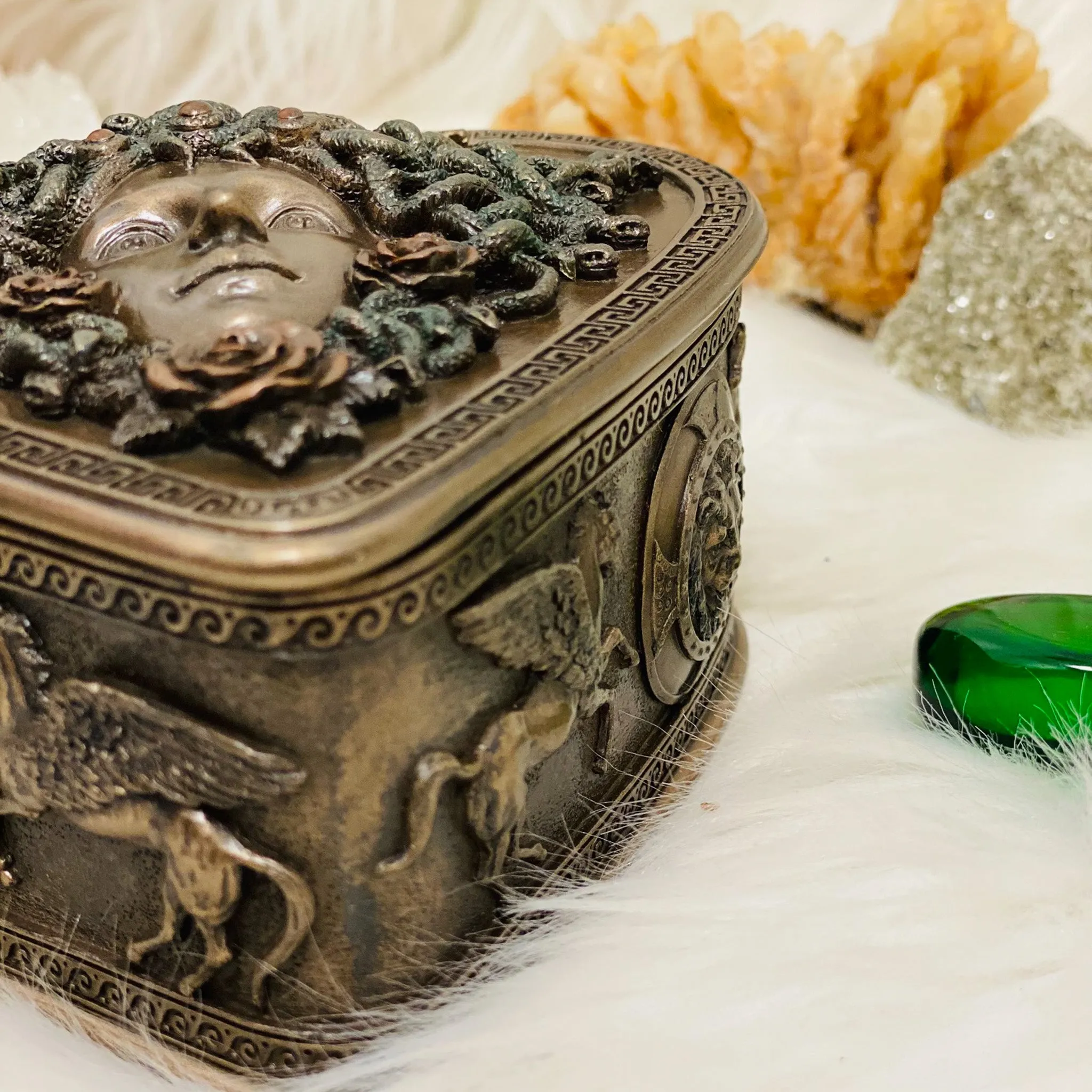 Artisan-Crafted Medusa-Inspired Heart-Shaped Jewelry Trinket Box