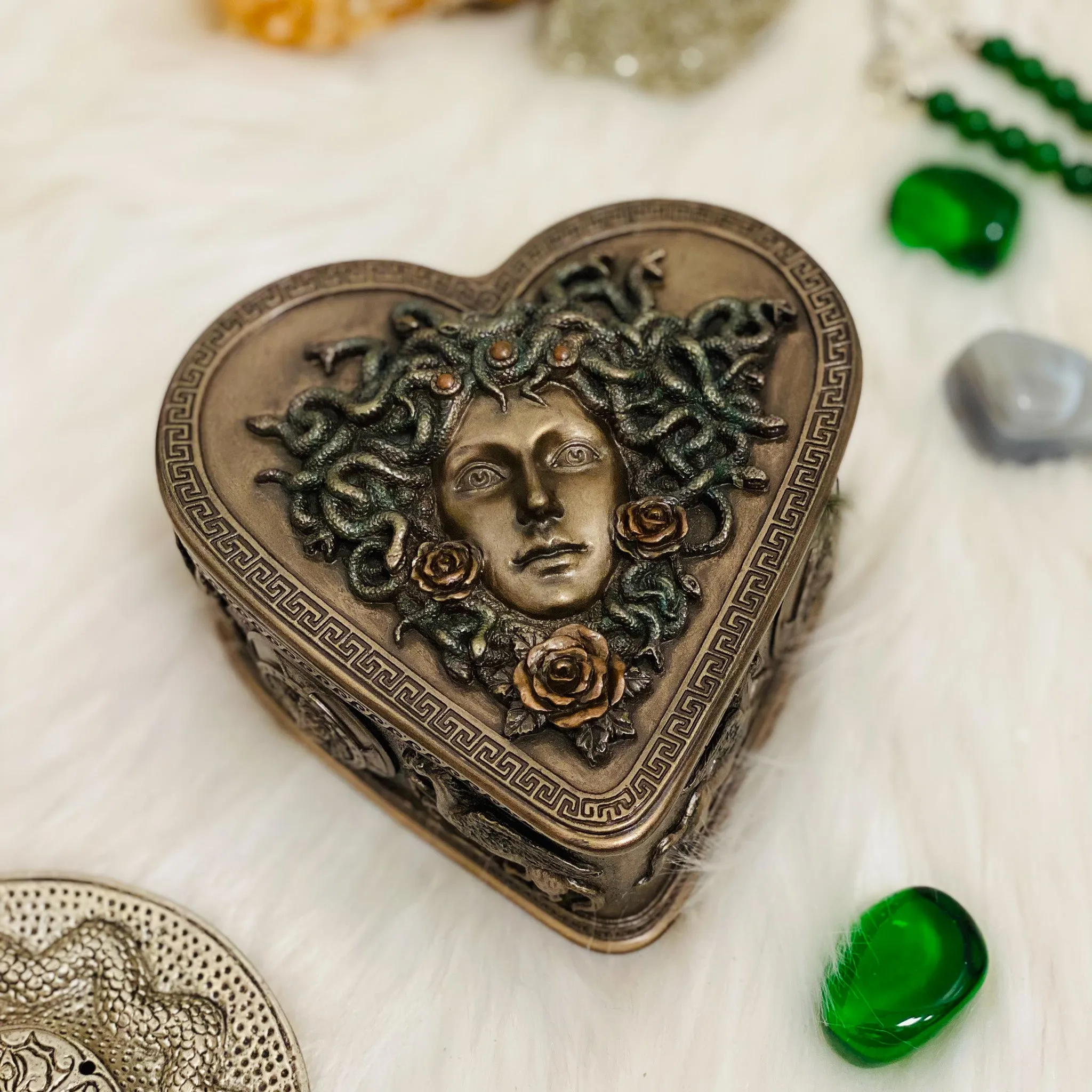 Artisan-Crafted Medusa-Inspired Heart-Shaped Jewelry Trinket Box