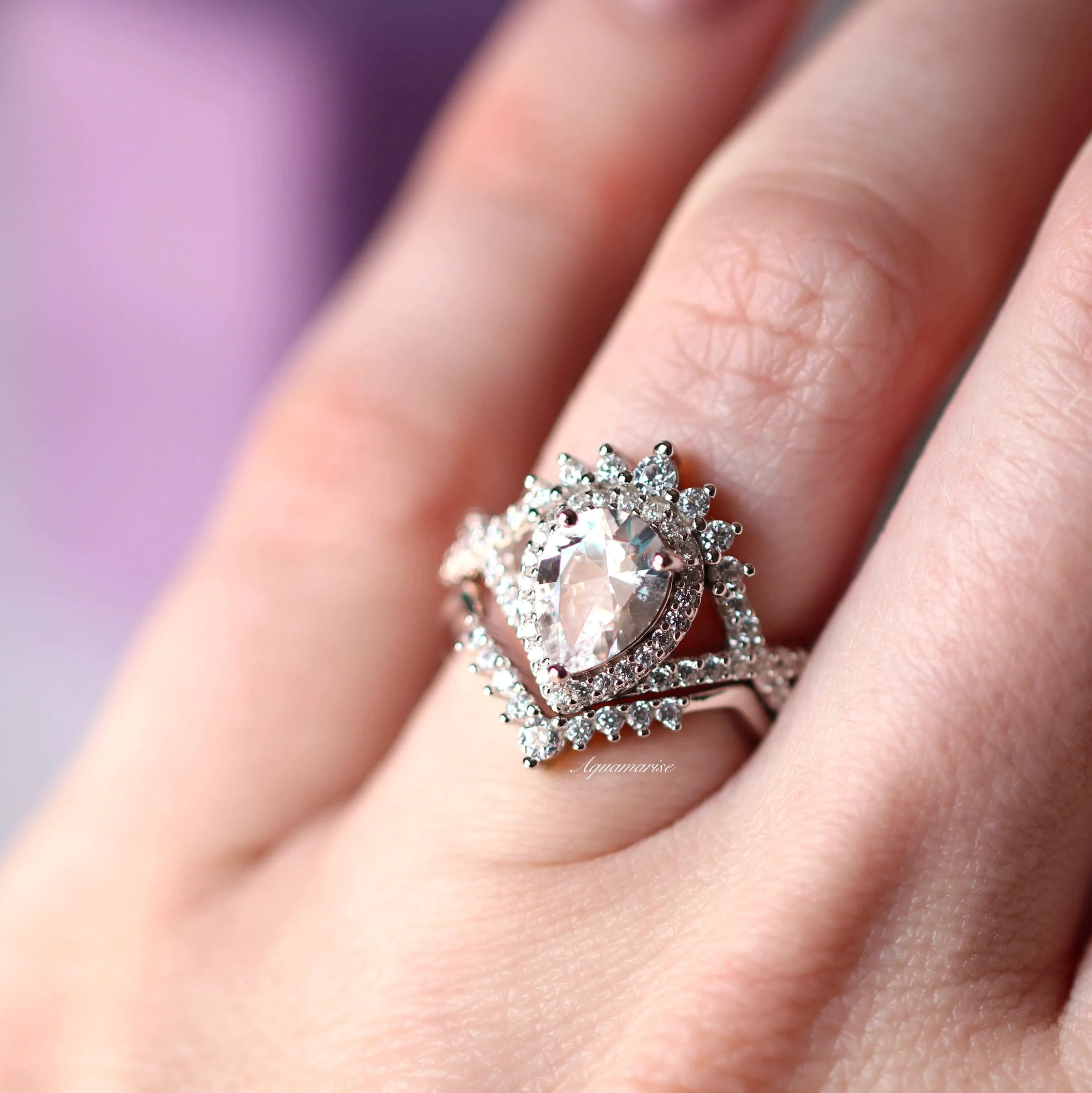 Harper White Sapphire Ring Set- Sterling Silver
