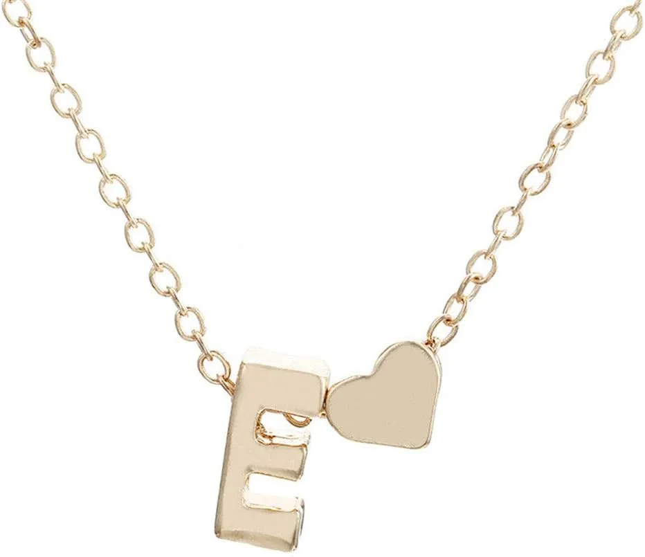 Heart Initial Necklace Stylish Minimalist Design Letter Pendant Necklaces Dainty Clavicle Chain for Women (E, One Size)