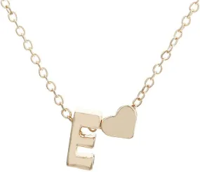 Heart Initial Necklace Stylish Minimalist Design Letter Pendant Necklaces Dainty Clavicle Chain for Women (E, One Size)
