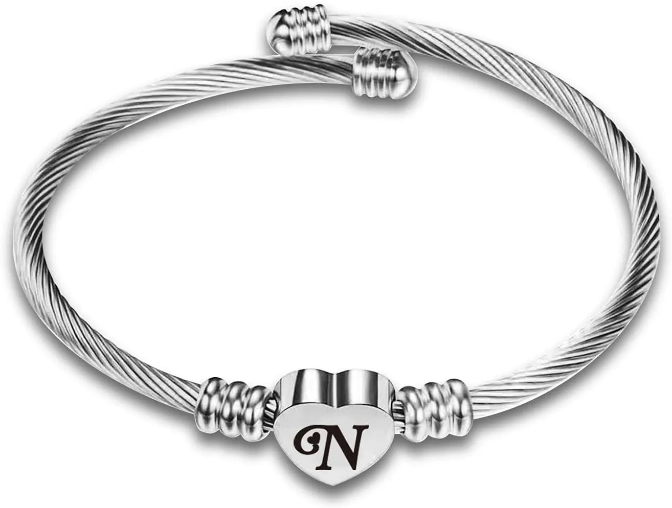 Heart Love Initial A-Z Letter Cuff Bracelets for Women Silver Alphabet Name Bangle Bracelets for Women Jewelry Gifts