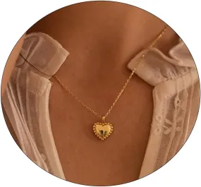 Heart Necklace for Women 14k gold Plated Tiny Heart Pendant Necklace Dainty Small Cubic Zirconia Open Flower Heart Cute choker necklace Minimalist Jewelry Necklace Gifts