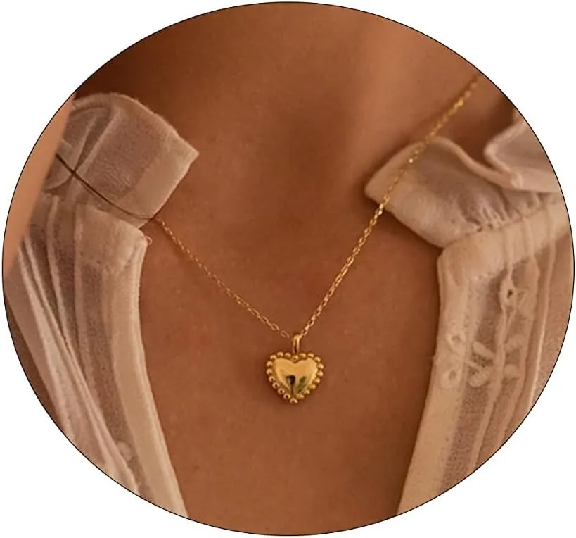Heart Necklace for Women 14k gold Plated Tiny Heart Pendant Necklace Dainty Small Cubic Zirconia Open Flower Heart Cute choker necklace Minimalist Jewelry Necklace Gifts