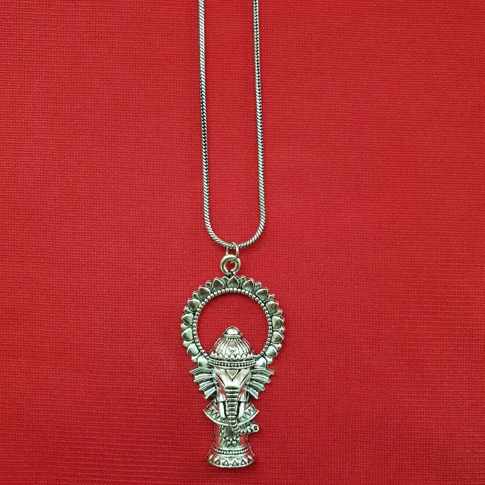 Imeora Silver Tone Ganpati Pendant With 19 inch Chain
