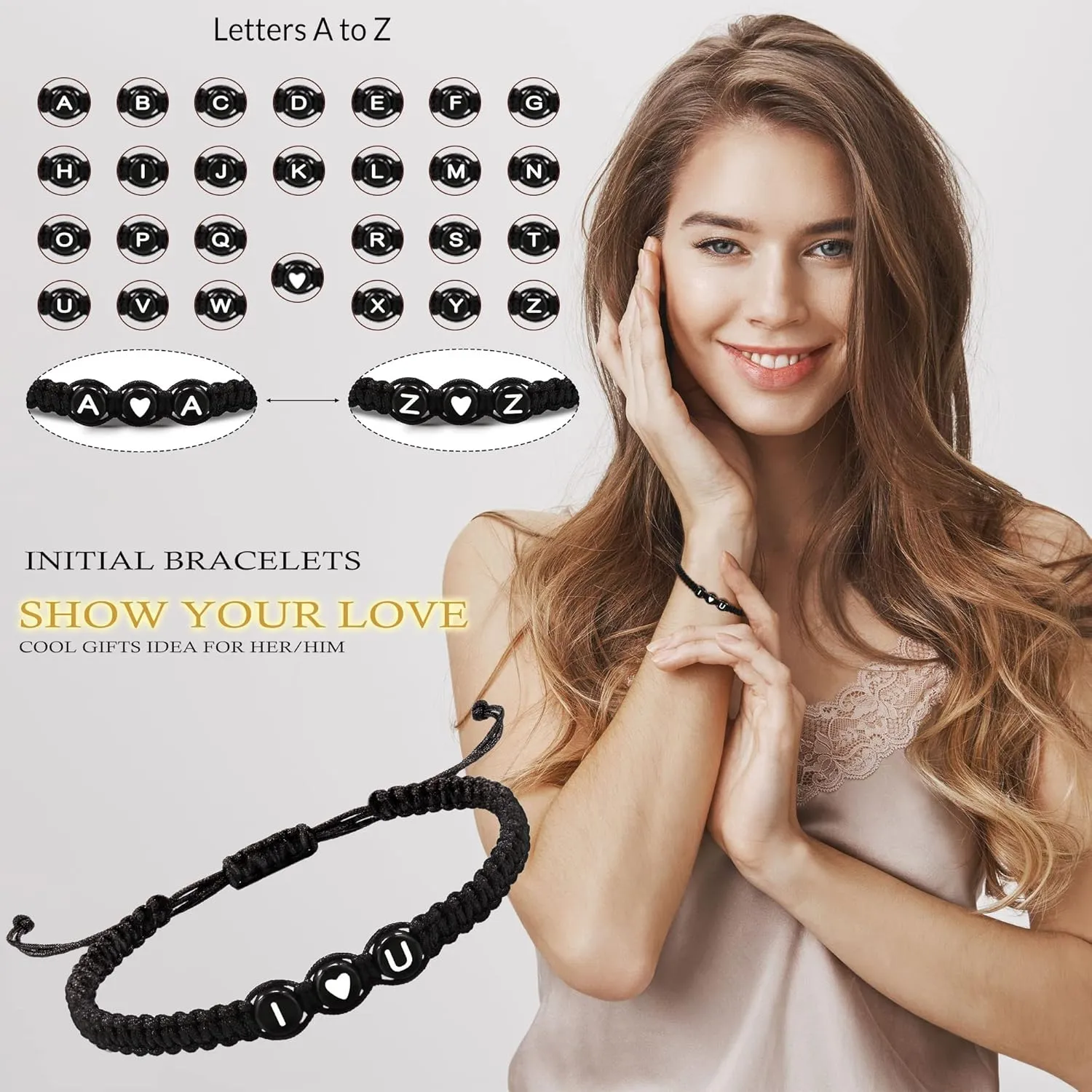 Initial Bracelets for Women Men's Bracelets Gifts for Girlfriend Boyfriend Letter Bracelets I Love You Gifts for Her Him Best Friend Birthday Gift Christmas Jewelry