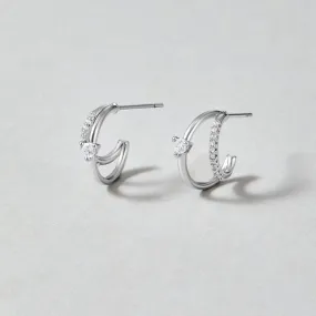 Layered Crystal Silver Hoop Earrings