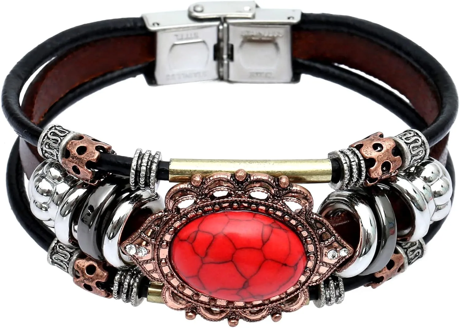 Leather Bracelets for Women Multilayer Bracelets for Women with Genuine Leather Layered Bracelets Boho/Bohemia Style Jewelry for Men and Woman
