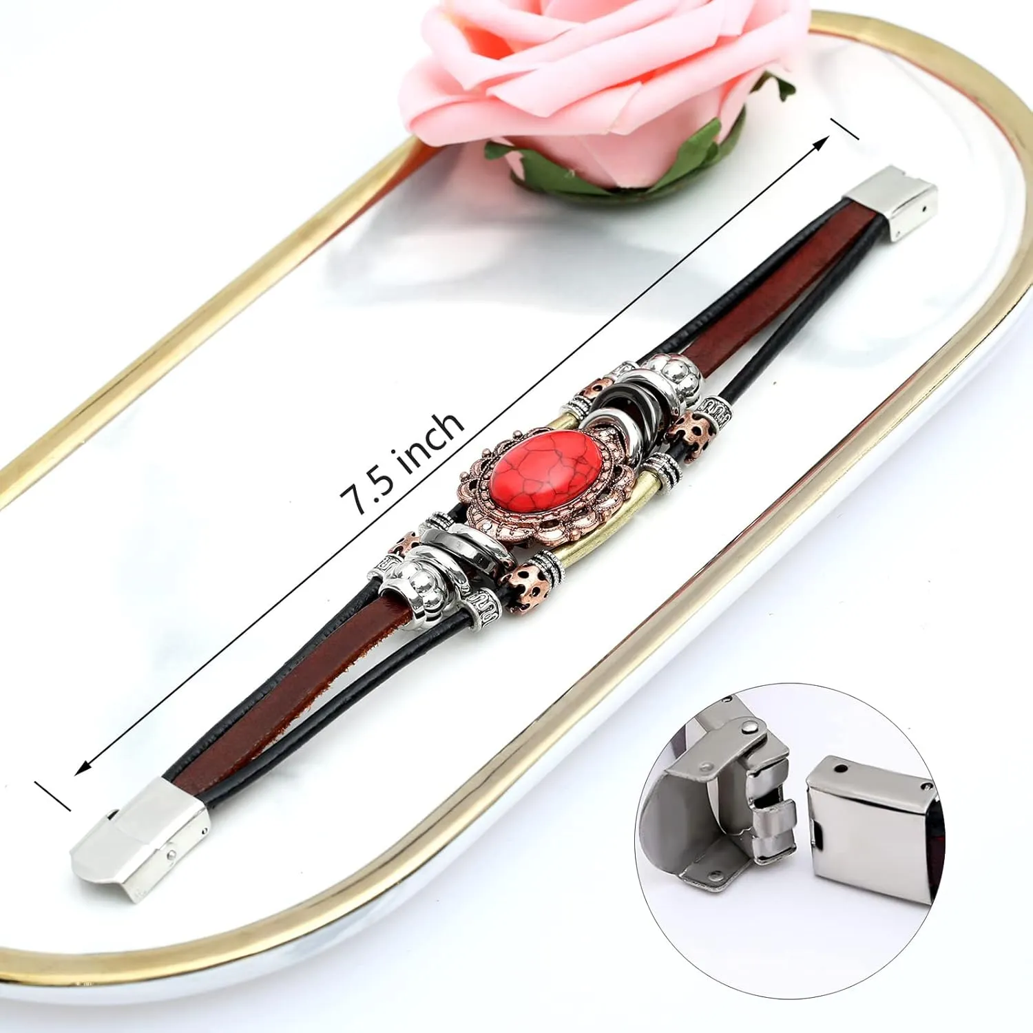 Leather Bracelets for Women Multilayer Bracelets for Women with Genuine Leather Layered Bracelets Boho/Bohemia Style Jewelry for Men and Woman