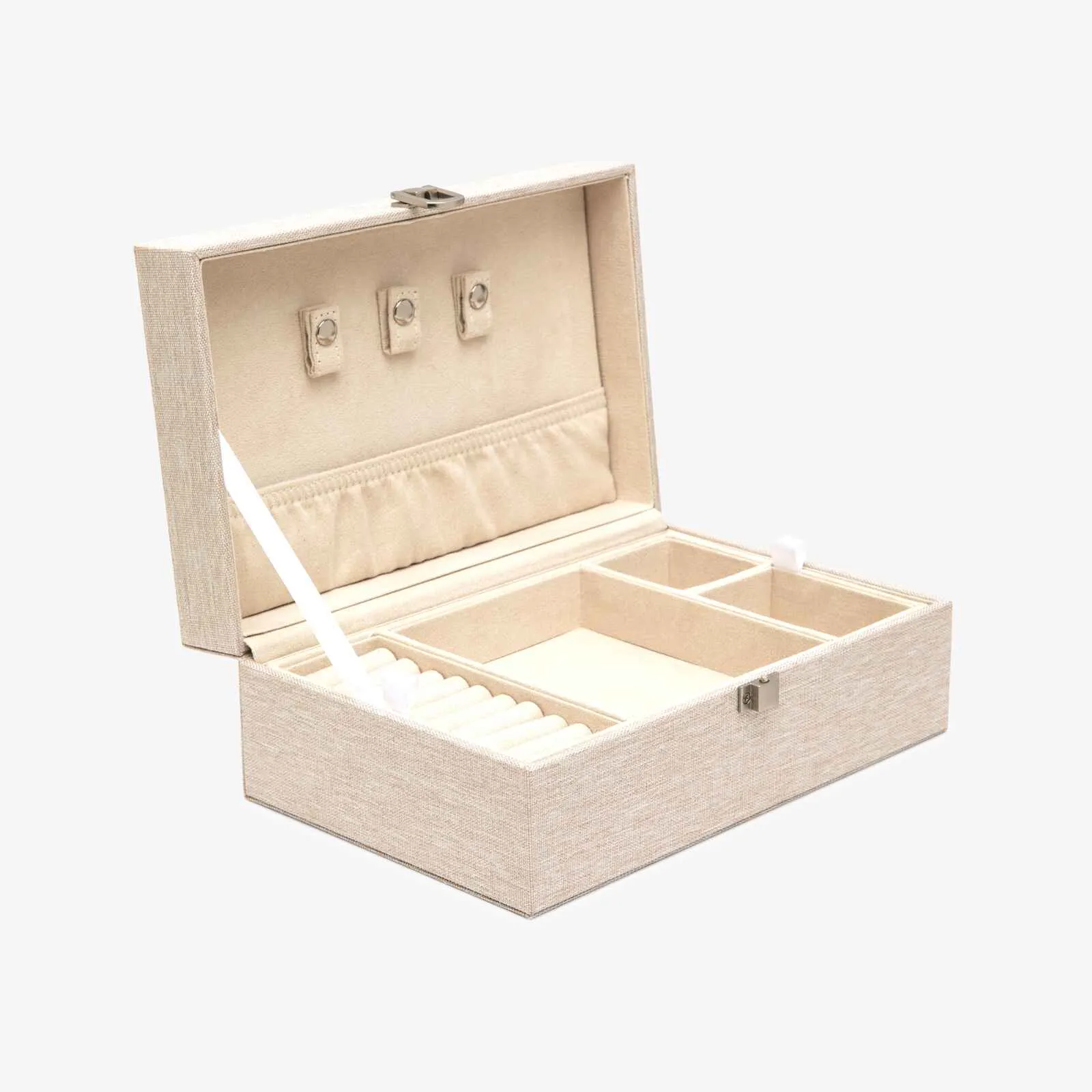 Elegant Linen and Leather Jewelry Box - Perfect for Organized Storage and Timeless Style