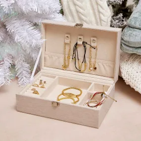 Elegant Linen and Leather Jewelry Box - Perfect for Organized Storage and Timeless Style
