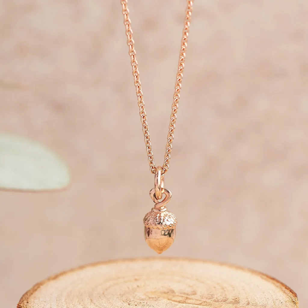 Little Acorn Solid Rose Gold Necklace