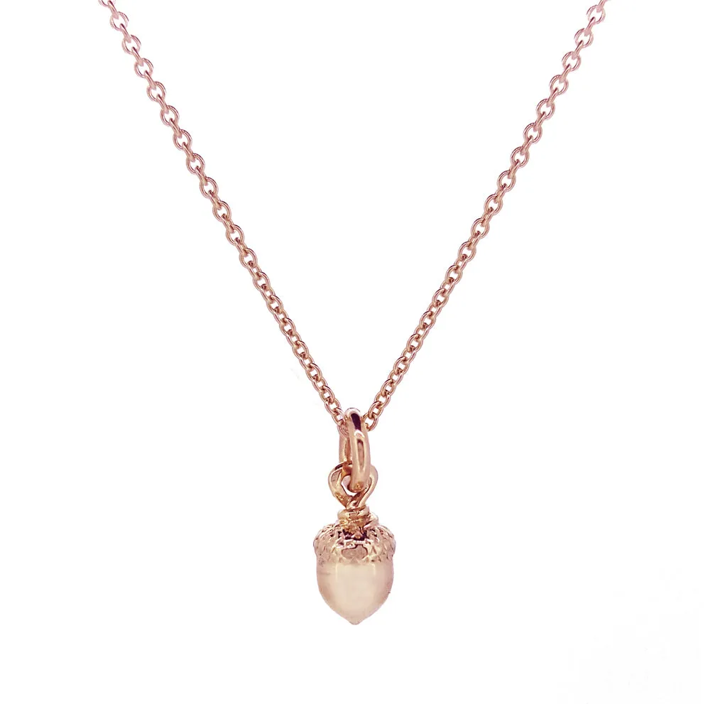 Little Acorn Solid Rose Gold Necklace