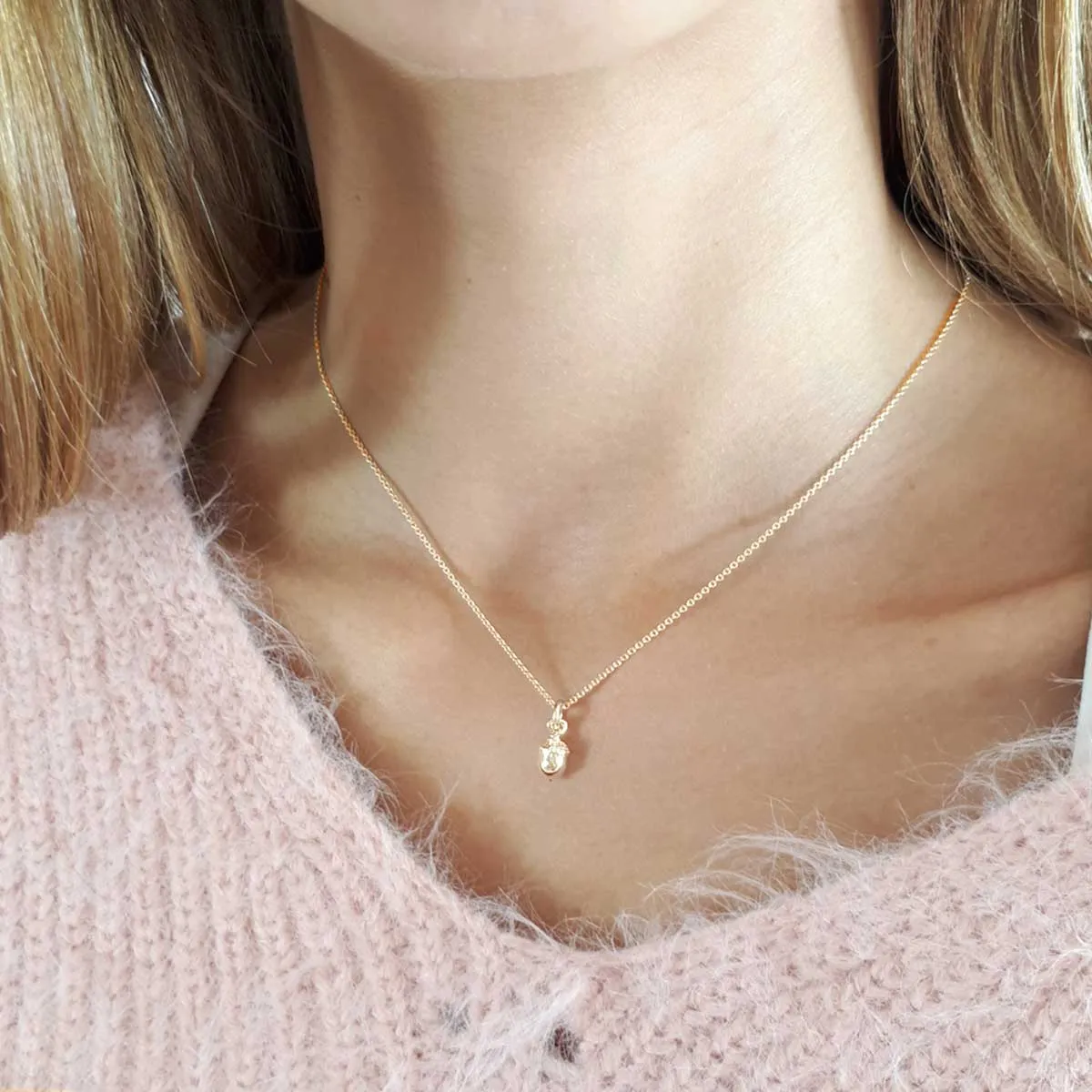 Little Acorn Solid Rose Gold Necklace