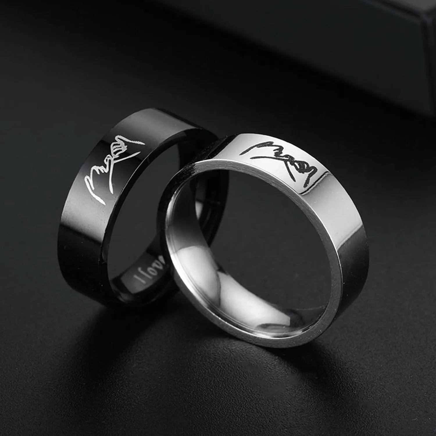 Lovers Rings for Couples, Promise Ring I Love You 2PCS Hand in Hand Chunky for Men Women Wedding Jewelry Gifts