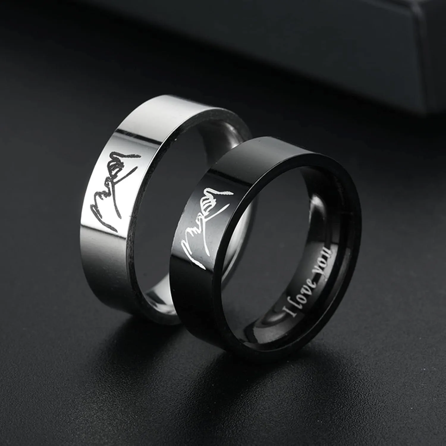 Lovers Rings for Couples, Promise Ring I Love You 2PCS Hand in Hand Chunky for Men Women Wedding Jewelry Gifts