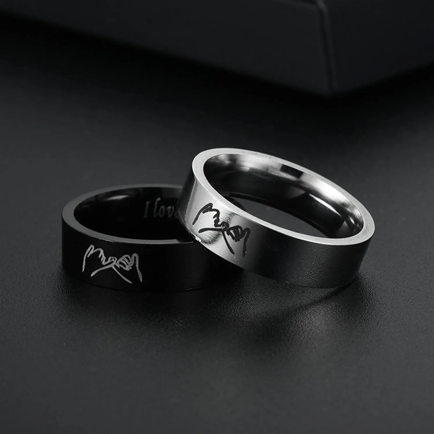 Lovers Rings for Couples, Promise Ring I Love You 2PCS Hand in Hand Chunky for Men Women Wedding Jewelry Gifts