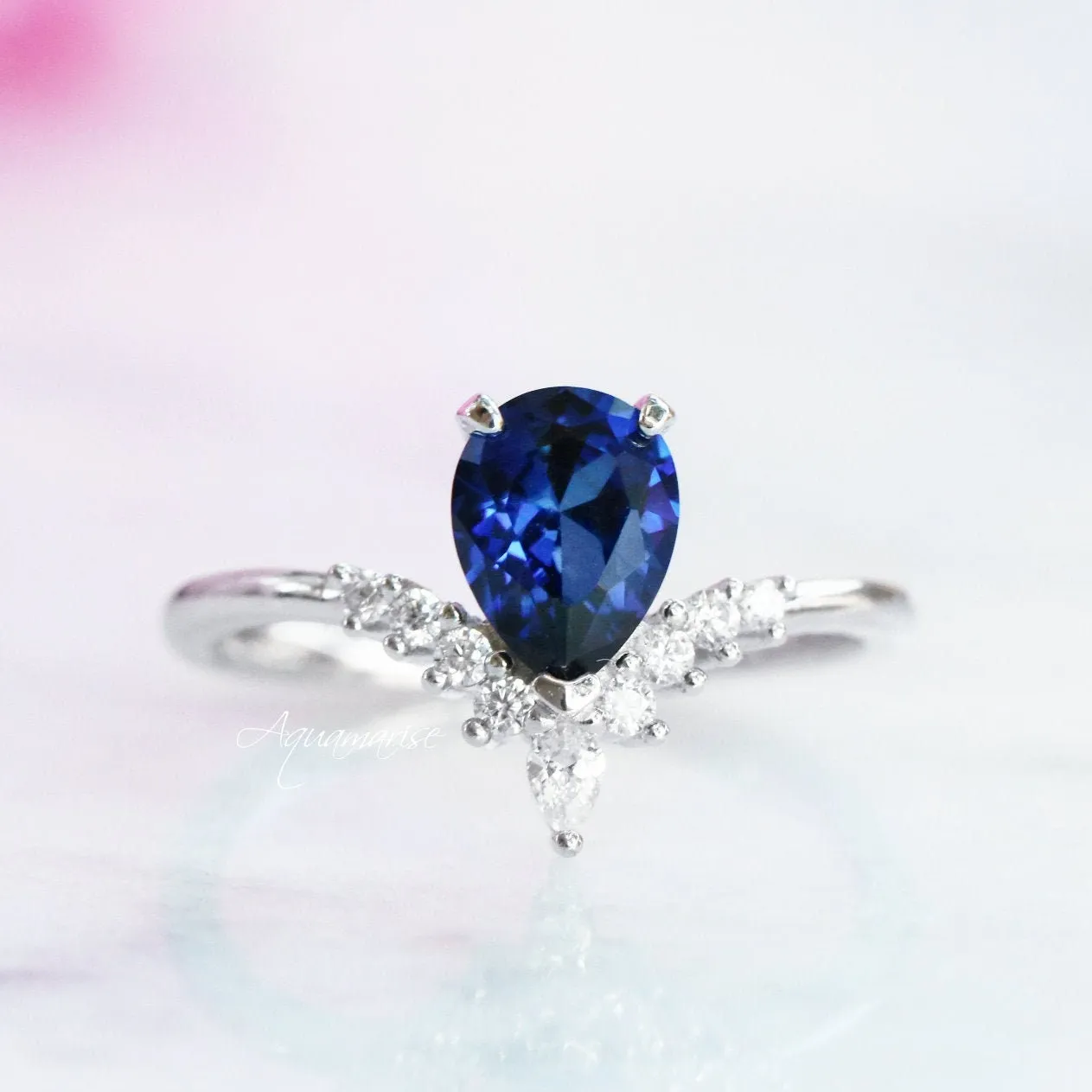 Lunette Blue Sapphire Ring Set- Sterling Silver