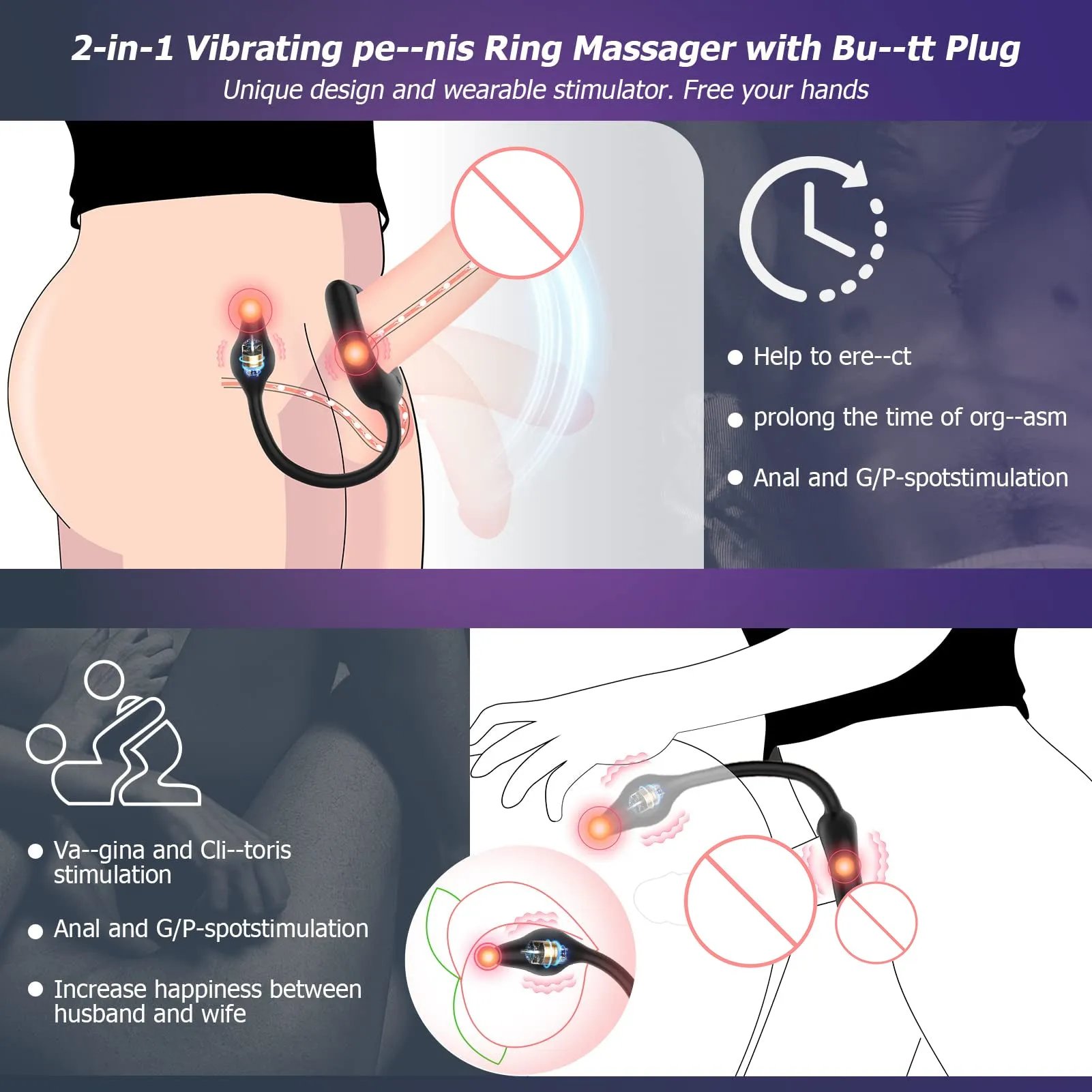 Magnetic Cock Ring with 10 Vibrations