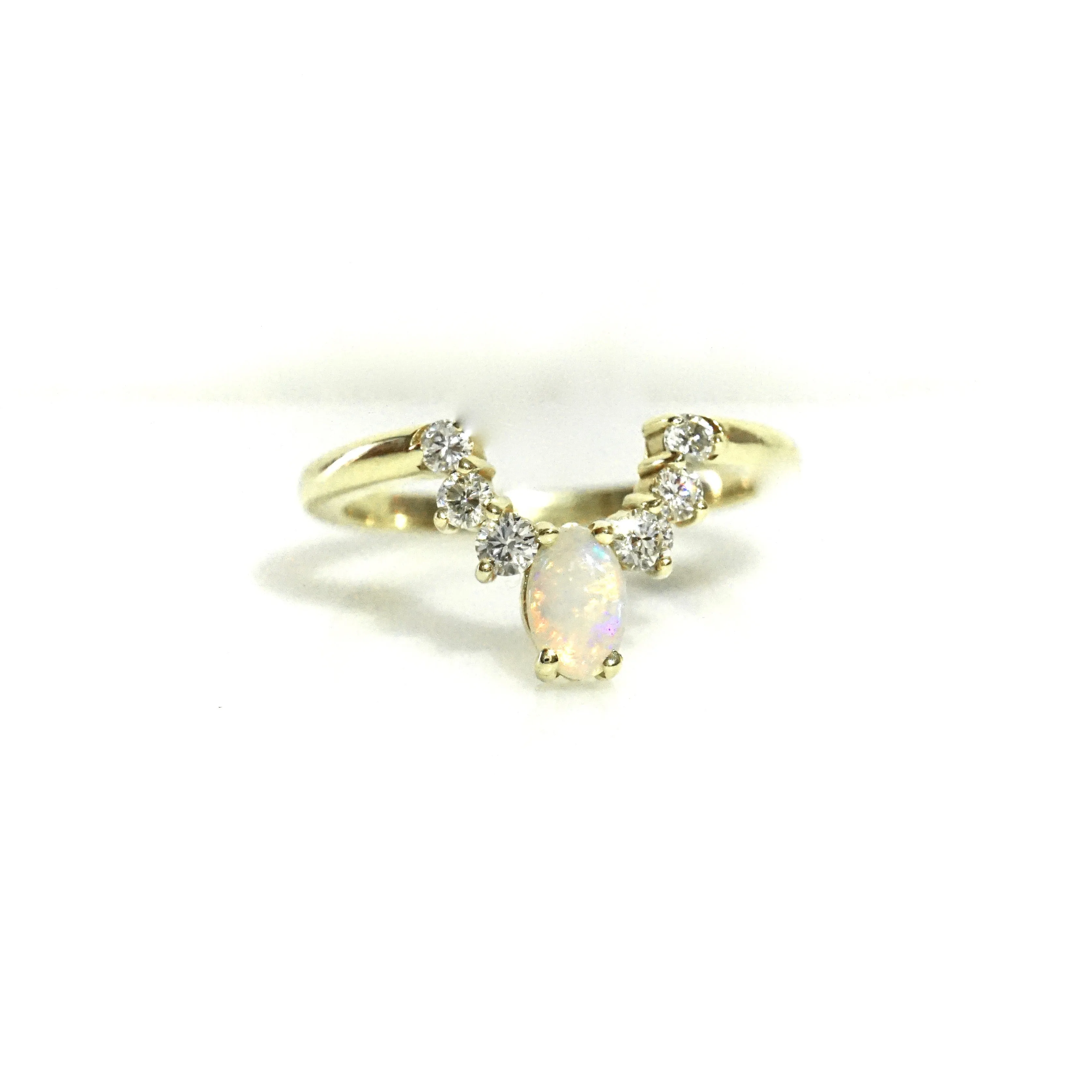 Marquise Opal and Diamond Arc Ring - Opal Crown Diamond Ring