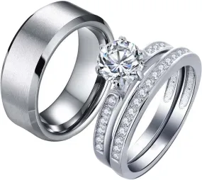 MASHAN Couple Rings His Her Wedding Ring Sets Matching Rings White Gold Plated AAA CZ Ring Titanium Men Ring