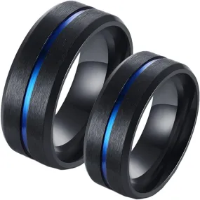 Matching Adjustable Rings, Stainless Steel Ring for Men 2PCS Titanium 8mm Black Brushed Ring Beveled Edge Wedding Bands for Couple Promise Jewelry