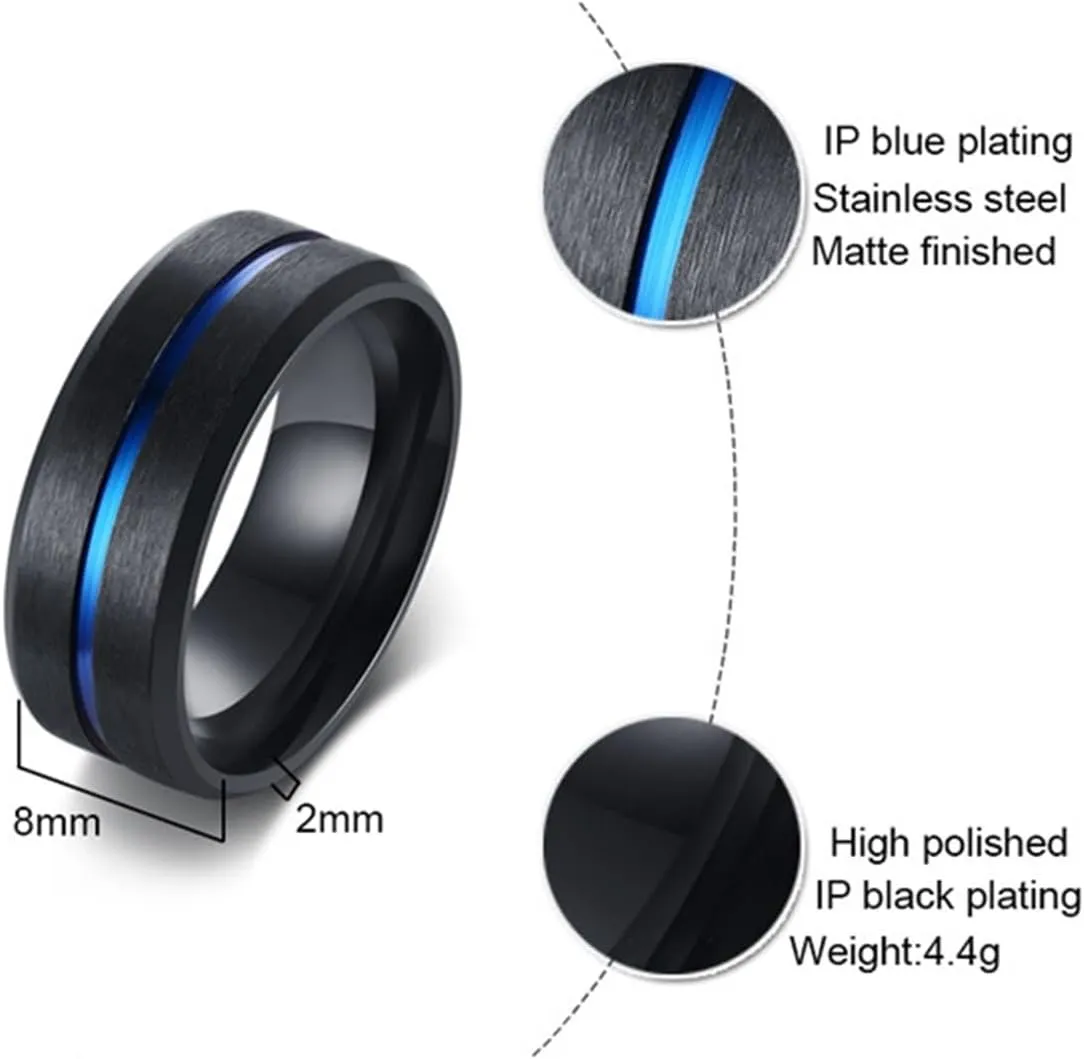 Matching Adjustable Rings, Stainless Steel Ring for Men 2PCS Titanium 8mm Black Brushed Ring Beveled Edge Wedding Bands for Couple Promise Jewelry